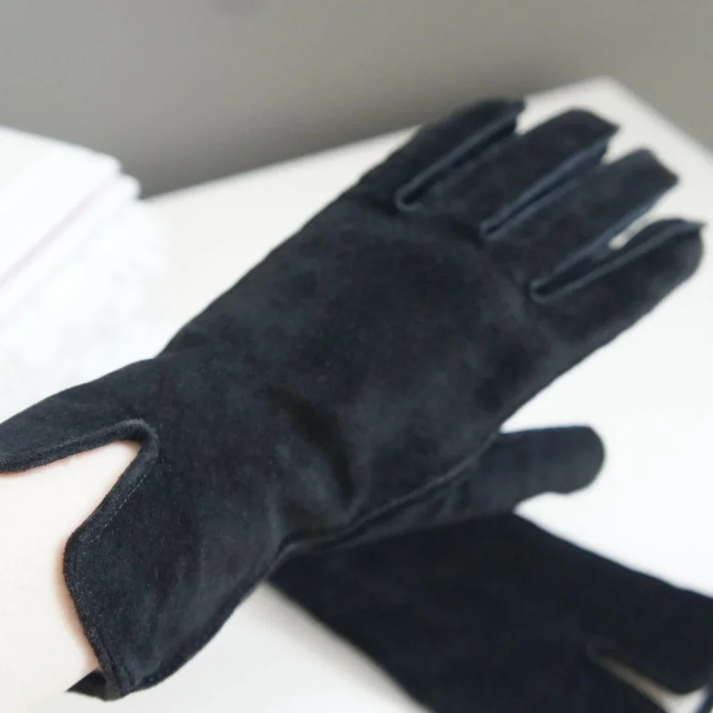 Black Suede Leather Gloves Size 6.5